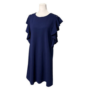 Allison Brittney Navy Flutter Sleeve Shift Dress Medium